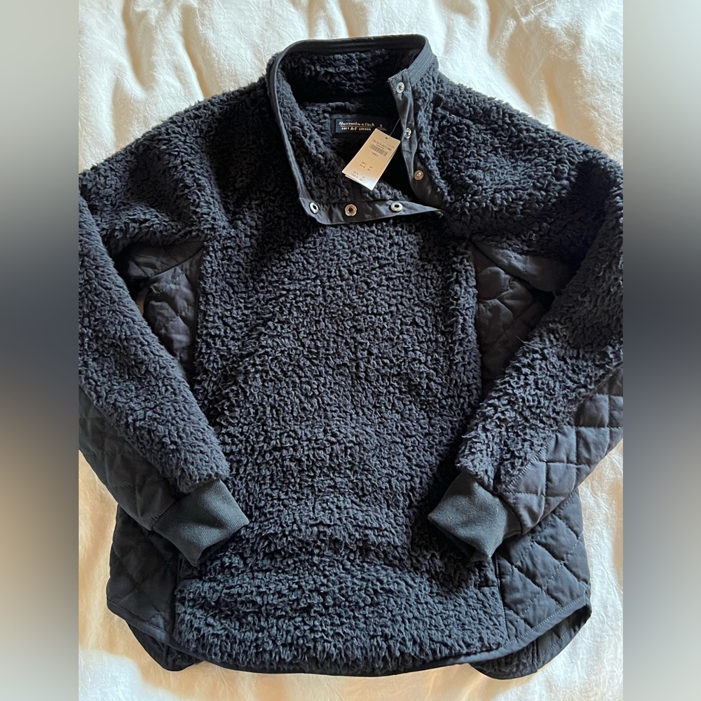 Black Abercrombie & Fitch asymmetrical Soft AF fleece pullover. NWT